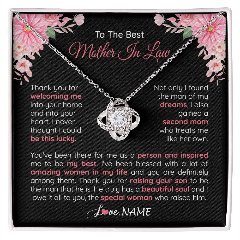 Love Knot Necklace | Personalized To My Best Mother In Law Necklace From Daugter In Law Thank You Husband Mom Mother Birthday Wedding Day Christmas Customized Gift Box Message Card | siriusteestore