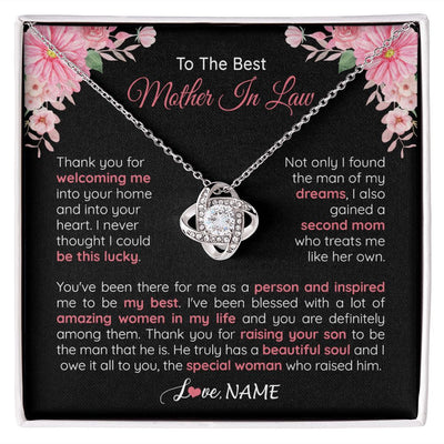 Love Knot Necklace | Personalized To My Best Mother In Law Necklace From Daugter In Law Thank You Husband Mom Mother Birthday Wedding Day Christmas Customized Gift Box Message Card | siriusteestore