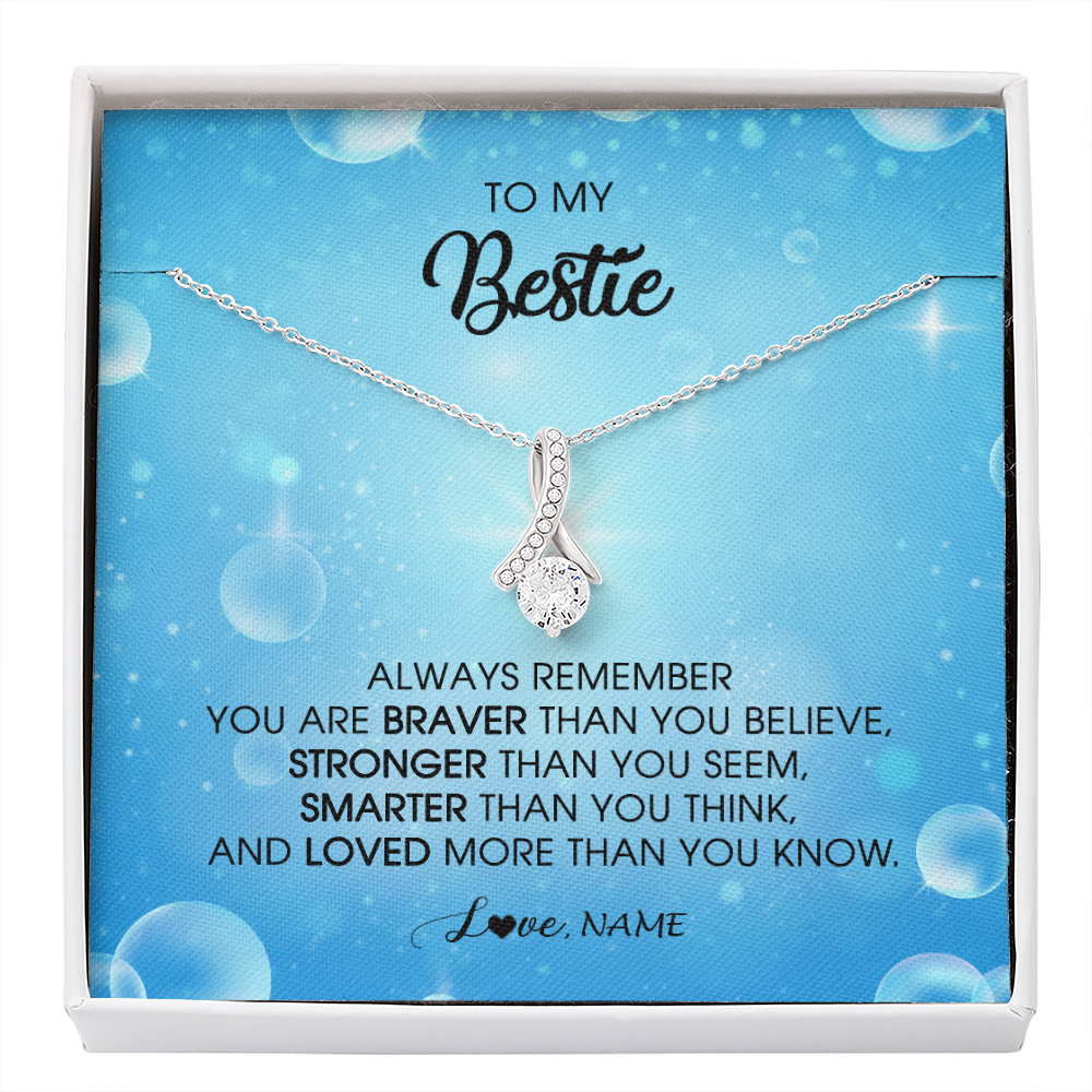 Alluring Beauty Necklace | Personalized To My Bestie Necklace From Friend Sister Always Remember You Are Braver Best Friend Jewelry Birthday Graduation Christmas Customized Message Card | siriusteestore