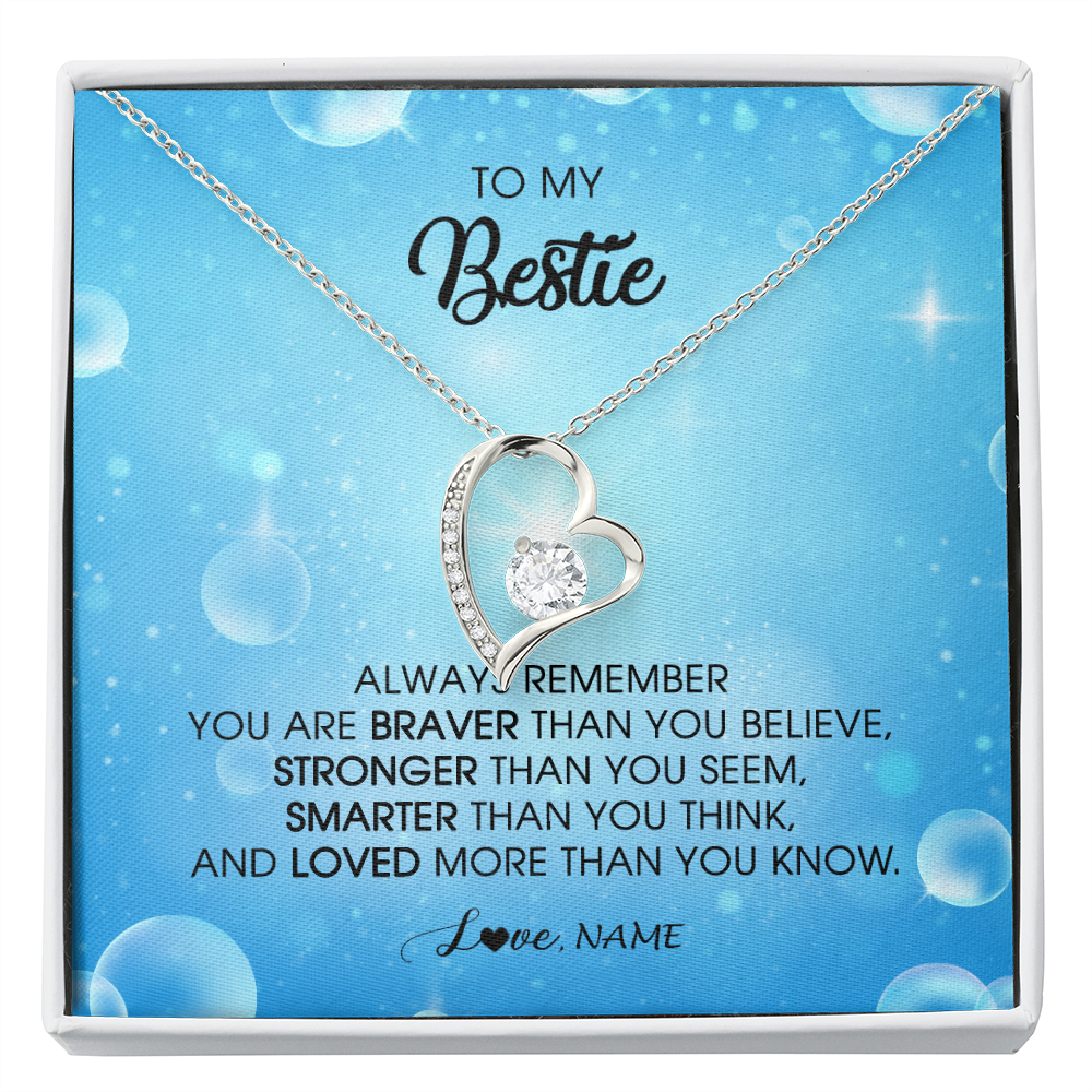 Forever Love Necklace | Personalized To My Bestie Necklace From Friend Sister Always Remember You Are Braver Best Friend Jewelry Birthday Graduation Christmas Customized Message Card | siriusteestore