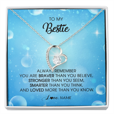 Forever Love Necklace | Personalized To My Bestie Necklace From Friend Sister Always Remember You Are Braver Best Friend Jewelry Birthday Graduation Christmas Customized Message Card | siriusteestore
