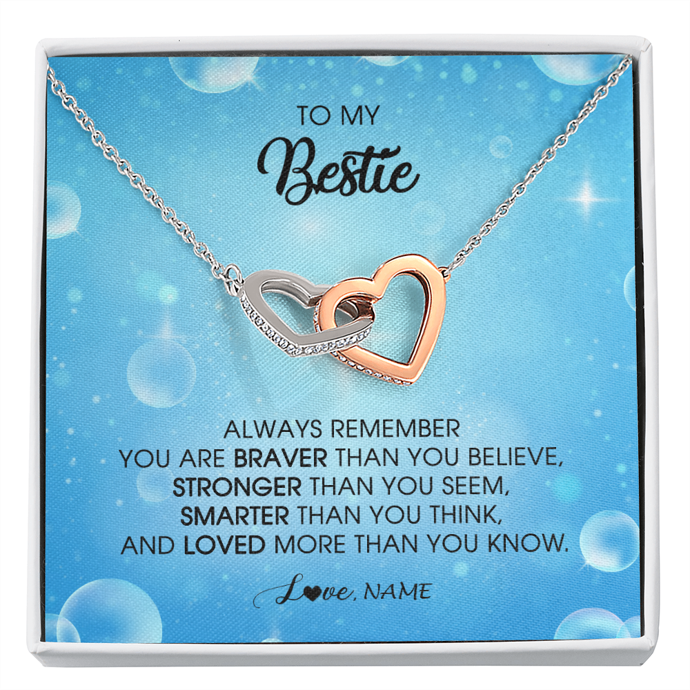 Interlocking Hearts Necklace | Personalized To My Bestie Necklace From Friend Sister Always Remember You Are Braver Best Friend Jewelry Birthday Graduation Christmas Customized Message Card | siriusteestore