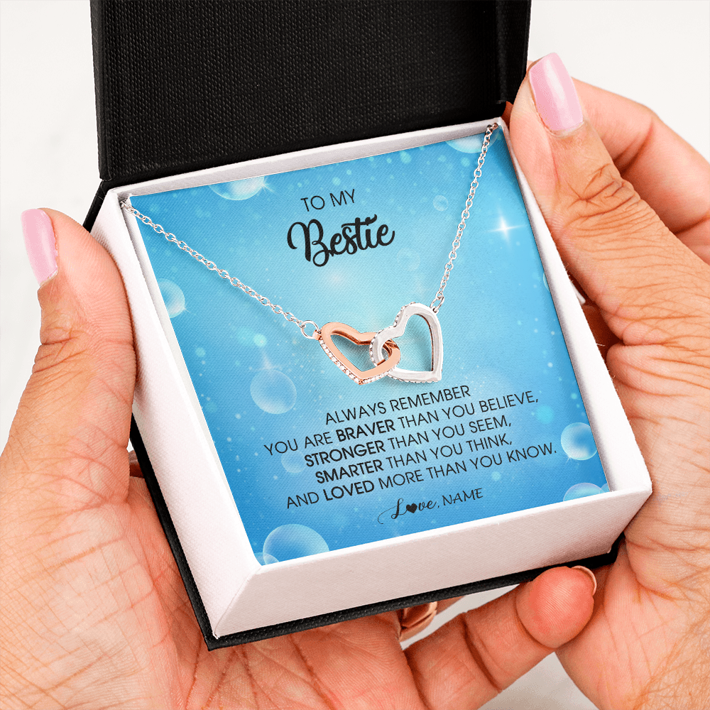 Interlocking Hearts Necklace | Personalized To My Bestie Necklace From Friend Sister Always Remember You Are Braver Best Friend Jewelry Birthday Graduation Christmas Customized Message Card | siriusteestore