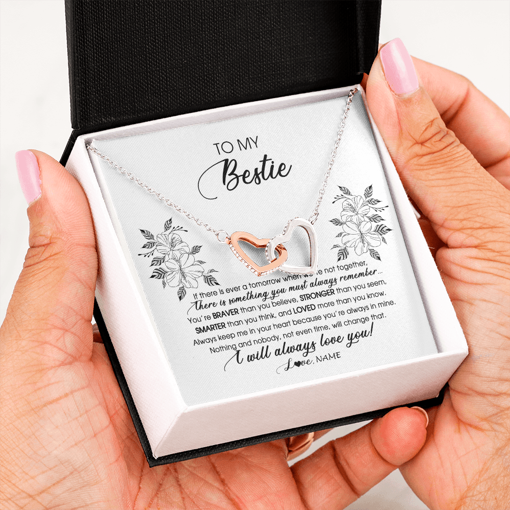 Interlocking Hearts Necklace | Personalized To My Bestie Necklace From Friend Sister Not Even Time Floral Niece Birthday Graduation Christmas Customized Message Card | siriusteestore