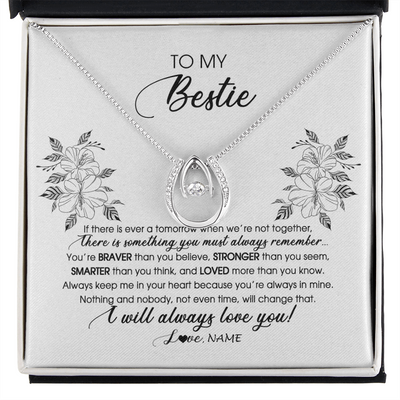 Lucky In Love Necklace | Personalized To My Bestie Necklace From Friend Sister Not Even Time Floral Niece Birthday Graduation Christmas Customized Message Card | siriusteestore