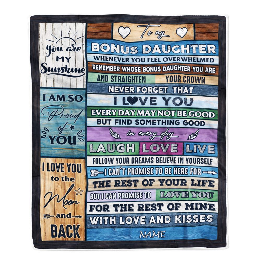 Personalized To My Bonus Daughter Blanket From Mom Wood Whenever You Feel Overwhelmed Stepdaughter Birthday Graduation Christmas Customized Fleece Blanket | siriusteestore