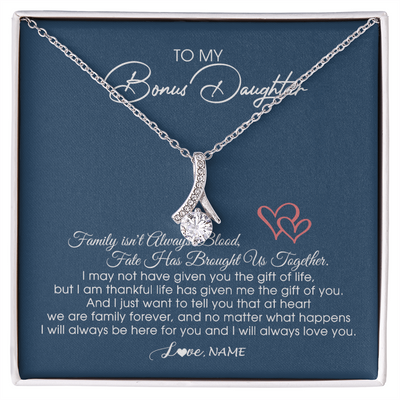 Alluring Beauty Necklace | Personalized To My Bonus Daughter Necklace From Mom Dad We Are Family Forever Jewelry Step Daughter Pendant Birthday Christmas Customized Gift Box Message Card | siriusteestore