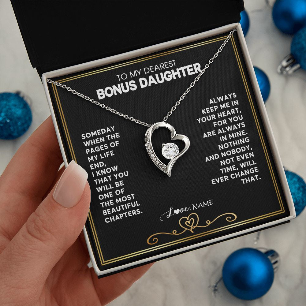 Forever Love Necklace | Personalized To My Bonus Daughter Necklace From Step Mother When The Pages Of My Life End Stepdaughter Birthday Christmas Customized Gift Box Message Card | siriusteestore