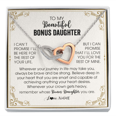 Interlocking Hearts Necklace | Personalized To My Bonus Daughter Necklace From Step Mother Wherever Your Journey in Life There Birthday Graduation Christmas Customized Gift Box Message Card | siriusteestore
