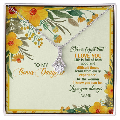 Alluring Beauty Necklace | Personalized To My Bonus Daughter Necklace From Stepmom Flower Never Forget That I Love You Stepdaughter Birthday Christmas Customized Gift Box Message Card | siriusteestore