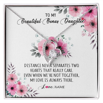 Forever Love Necklace | Personalized To My Bonus Daughter Necklace From Stepmom My Love Is Always There Stepdaughter Birthday Graduation Christmas Customized Gift Box Message Card | siriusteestore