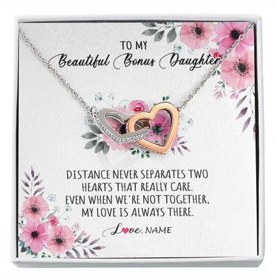 Interlocking Hearts Necklace | Personalized To My Bonus Daughter Necklace From Stepmom My Love Is Always There Stepdaughter Birthday Graduation Christmas Customized Gift Box Message Card | siriusteestore