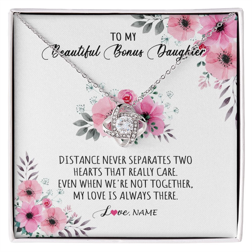 Love Knot Necklace | Personalized To My Bonus Daughter Necklace From Stepmom My Love Is Always There Stepdaughter Birthday Graduation Christmas Customized Gift Box Message Card | siriusteestore