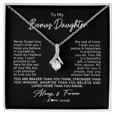 Alluring Beauty Necklace | Personalized To My Bonus Daughter Necklace From Stepmom Never Forget How Much I Love You Stepdaughter Birthday Christmas Customized Gift Box Message Card | siriusteestore