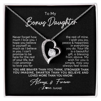 Forever Love Necklace | Personalized To My Bonus Daughter Necklace From Stepmom Never Forget How Much I Love You Stepdaughter Birthday Christmas Customized Gift Box Message Card | siriusteestore