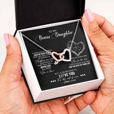 Interlocking Hearts Necklace | Personalized To My Bonus Daughter Necklace From Stepmom Promise To Love You Stepdaughter Birthday Christmas Pendant Customized Gift Box Message Card | siriusteestore