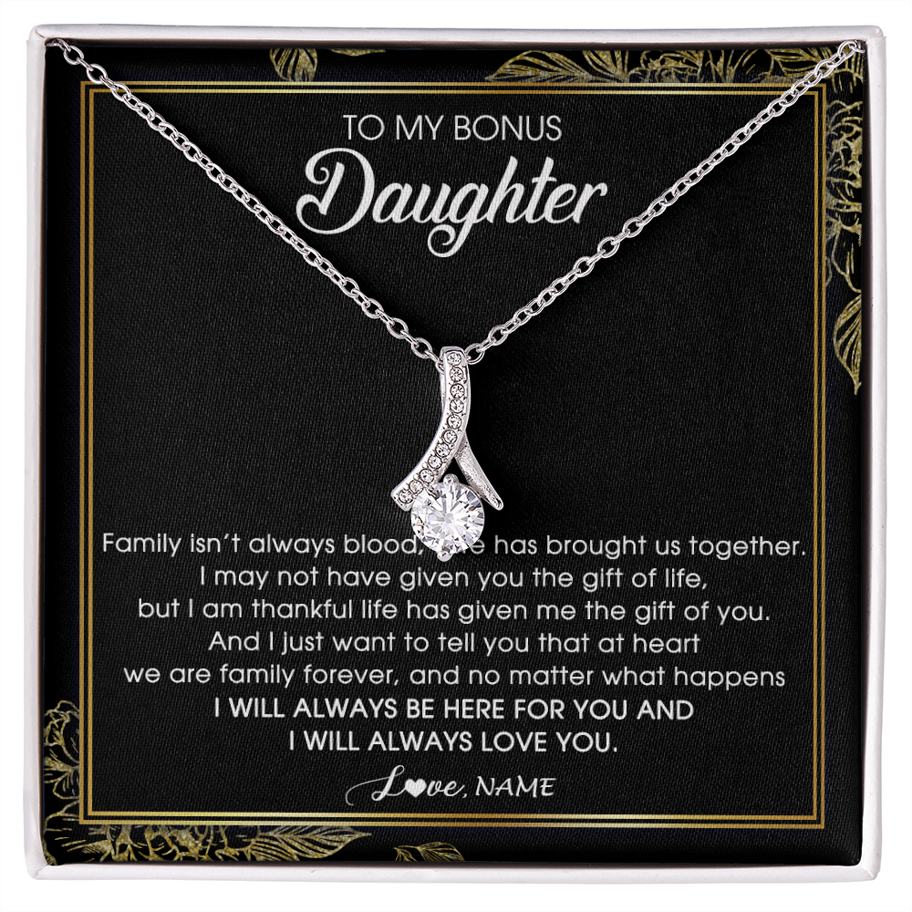 Alluring Beauty Necklace | Personalized To My Bonus Daughter Necklace From Stepmom Stepdad Family Forever Stepdaughter Jewelry Birthday Christmas Customized Gift Box Message Card | siriusteestore