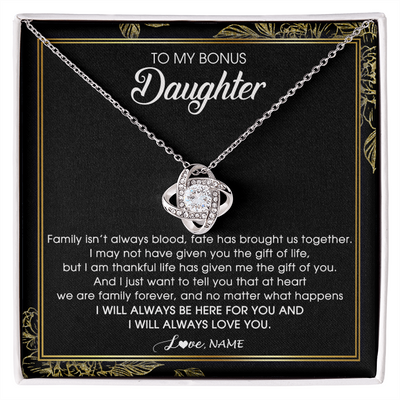 Love Knot Necklace | Personalized To My Bonus Daughter Necklace From Stepmom Stepdad Family Forever Stepdaughter Jewelry Birthday Christmas Customized Gift Box Message Card | siriusteestore