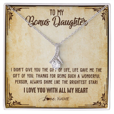 Alluring Beauty Necklace | Personalized To My Bonus Daughter Necklace From Stepmom Stepdad I Love You With All My Heart Stepdaughter Birthday Christmas Customized Gift Box Message Card | siriusteestore