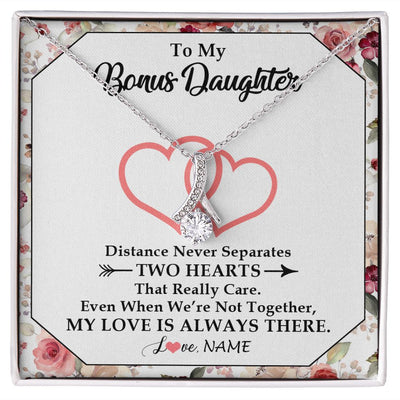 Alluring Beauty Necklace | Personalized To My Bonus Daughter Necklace From Stepmom Two Hearts Together Stepdaughter Birthday Christmas Customized Gift Box Message Card | siriusteestore
