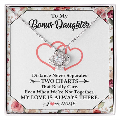 Love Knot Necklace | Personalized To My Bonus Daughter Necklace From Stepmom Two Hearts Together Stepdaughter Birthday Christmas Customized Gift Box Message Card | siriusteestore