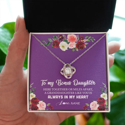 Love Knot Necklace | Personalized To My Bonus Daughter Necklace From Stepmom You Is Always In My Heart Stepdaughter Birthday Christmas Customized Gift Box Message Card | siriusteestore