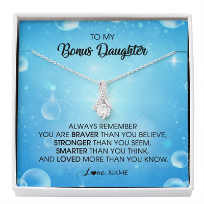 Alluring Beauty Necklace | Personalized To My Bonus Daughter Necklace From Stepmother Always Remember You Are Braver Stepdaughter Jewelry Birthday Christmas Customized Message Card | siriusteestore