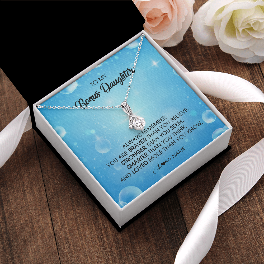 Alluring Beauty Necklace | Personalized To My Bonus Daughter Necklace From Stepmother Always Remember You Are Braver Stepdaughter Jewelry Birthday Christmas Customized Message Card | siriusteestore