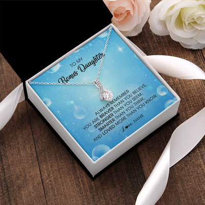 Alluring Beauty Necklace | Personalized To My Bonus Daughter Necklace From Stepmother Always Remember You Are Braver Stepdaughter Jewelry Birthday Christmas Customized Message Card | siriusteestore