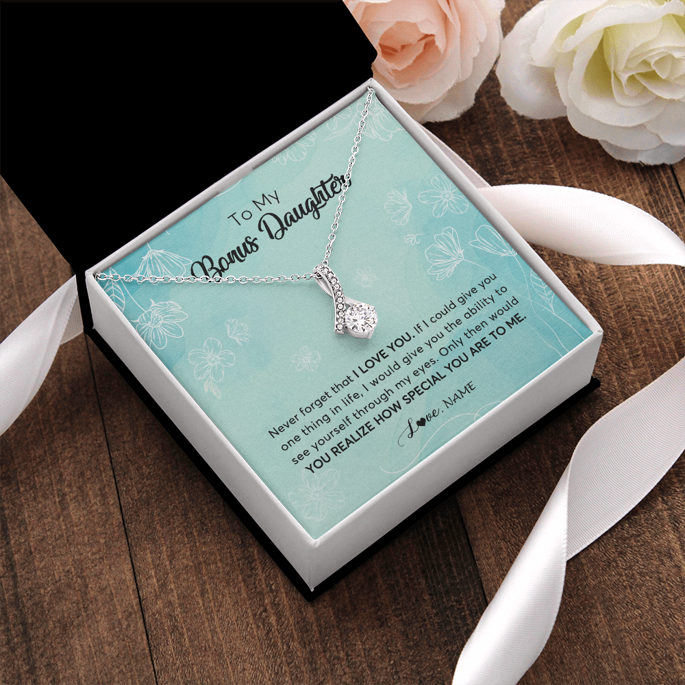 Alluring Beauty Necklace | Personalized To My Bonus Daughter Necklace From Stepmother Flower Never Forget I Love You Stepdaughter Jewelry Birthday Customized Gift Box Message Card | siriusteestore