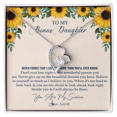 Forever Love Necklace | Personalized To My Bonus Daughter Necklace From Stepmother Stepdad Sunflower You Are My Sunshine Stepdaughter Jewelry Birthday Customized Gift Box Message Card | siriusteestore