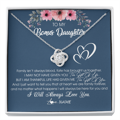 Love Knot Necklace | Personalized To My Bonus Daughter Necklace From Stepmother Stepfather I Will Always Love You Stepdaughter Jewelry Birthday Christmas Customized Message Card | siriusteestore