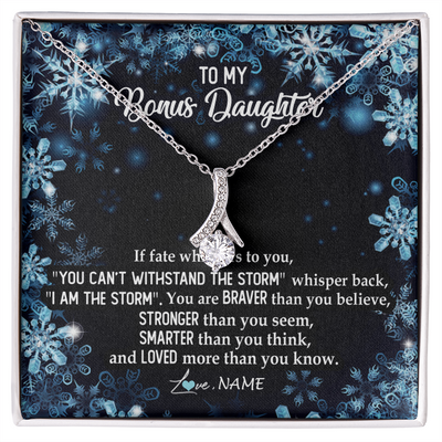 Alluring Beauty Necklace | Personalized To My Bonus Daughter Necklace From Stepmother Whisper Back I Am The Storm Stepdaughter Jewelry Birthday Christmas Customized Message Card | siriusteestore