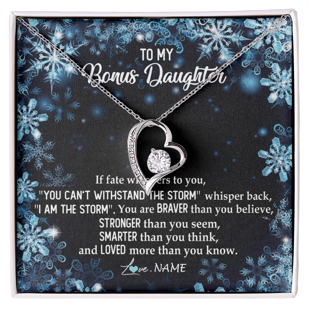 Forever Love Necklace | Personalized To My Bonus Daughter Necklace From Stepmother Whisper Back I Am The Storm Stepdaughter Jewelry Birthday Christmas Customized Message Card | siriusteestore