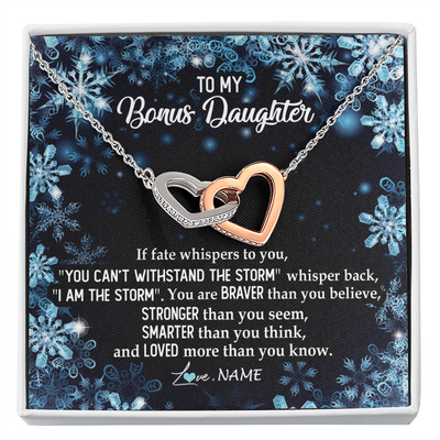 Interlocking Hearts Necklace | Personalized To My Bonus Daughter Necklace From Stepmother Whisper Back I Am The Storm Stepdaughter Jewelry Birthday Christmas Customized Message Card | siriusteestore