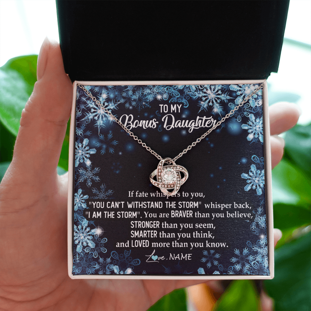 Love Knot Necklace | Personalized To My Bonus Daughter Necklace From Stepmother Whisper Back I Am The Storm Stepdaughter Jewelry Birthday Christmas Customized Message Card | siriusteestore