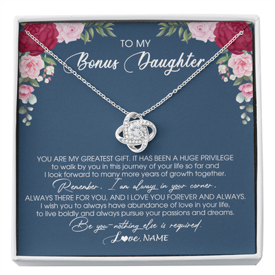 Love Knot Necklace | Personalized To My Bonus Daughter Necklace From Stepmother You Are My Greatest Gift Stepdaughter Birthday Customized Jewelry Gift Box Message Card | siriusteestore