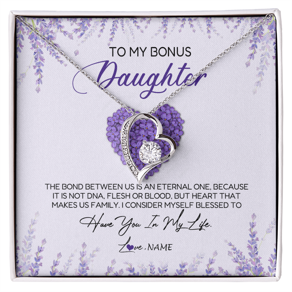 Forever Love Necklace | Personalized To My Bonus Daughter Necklace The Bond Between Us Is An Eternal Future Step Daughter Jewelry Birthday Christmas Customized Gift Box Message Card | siriusteestore