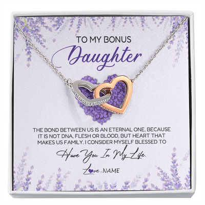 Interlocking Hearts Necklace | Personalized To My Bonus Daughter Necklace The Bond Between Us Is An Eternal Future Step Daughter Jewelry Birthday Christmas Customized Gift Box Message Card | siriusteestore