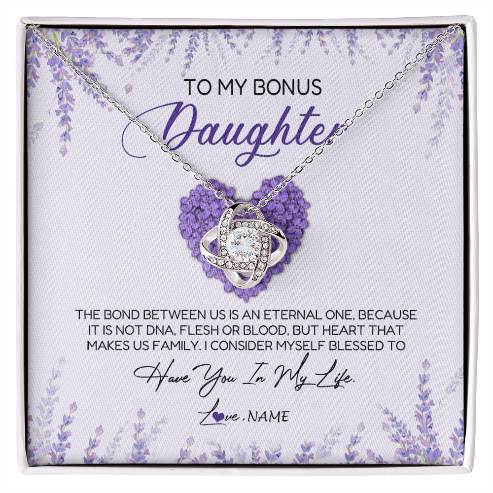 Love Knot Necklace | Personalized To My Bonus Daughter Necklace The Bond Between Us Is An Eternal Future Step Daughter Jewelry Birthday Christmas Customized Gift Box Message Card | siriusteestore