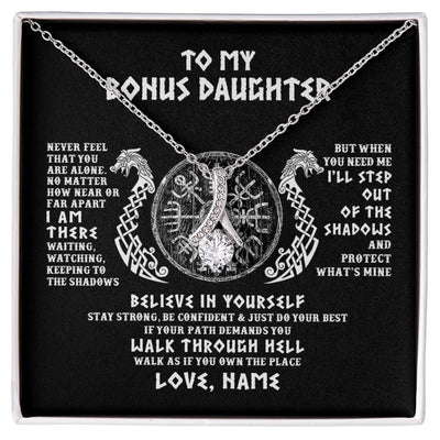 Alluring Beauty Necklace | Personalized To My Bonus Daughter Necklace Viking Never Feel You Are Alone Odin Scandinavian Norse Runes Birthday Christmas Customized Gift Box Message Card | siriusteestore