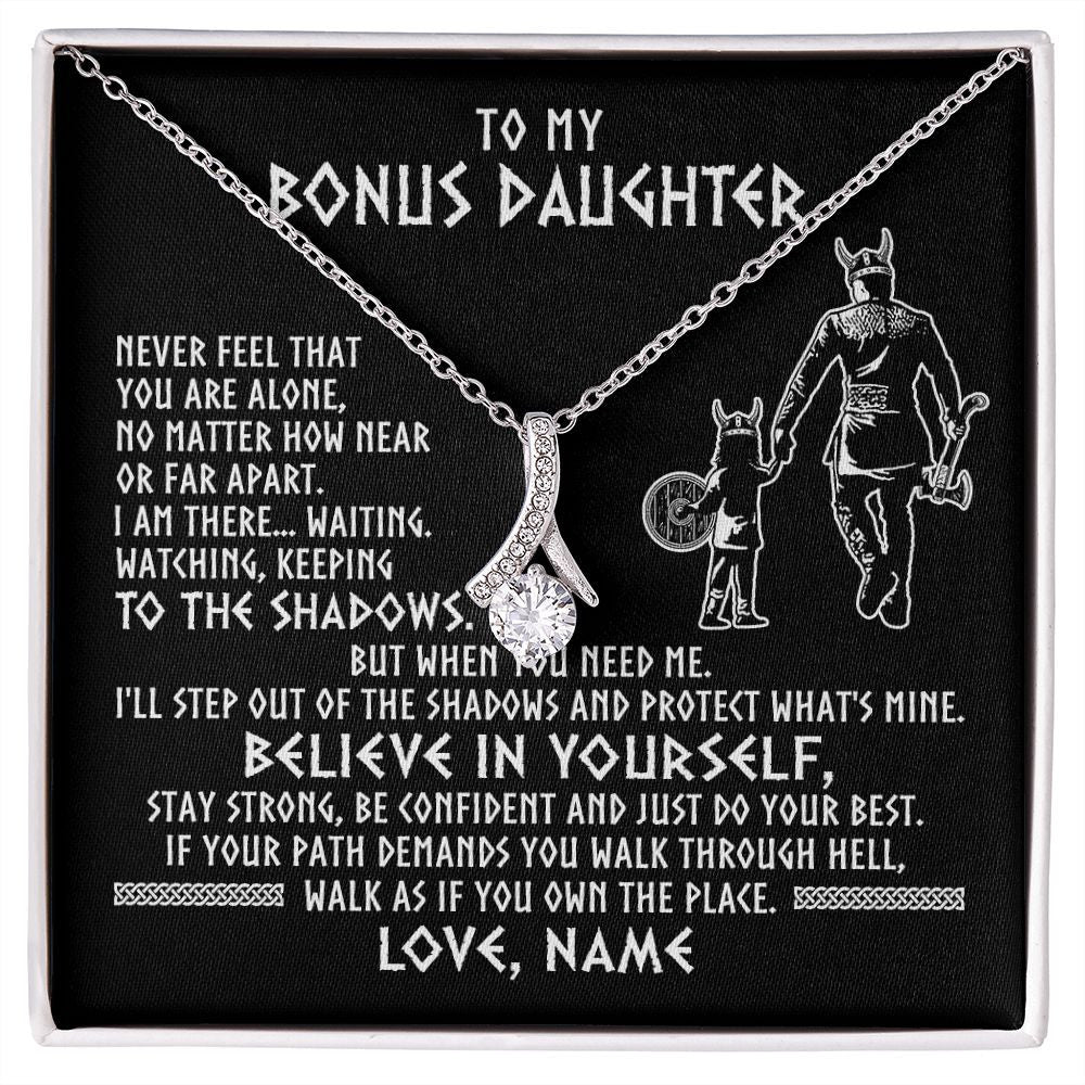 Alluring Beauty Necklace | Personalized To My Bonus Daughter Necklace Viking Never Feel You Are Alone Scandinavian Runes Viking Stepdaughter Christmas Customized Gift Box Message Card | siriusteestore