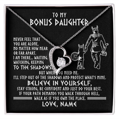 Forever Love Necklace | Personalized To My Bonus Daughter Necklace Viking Never Feel You Are Alone Scandinavian Runes Viking Stepdaughter Christmas Customized Gift Box Message Card | siriusteestore