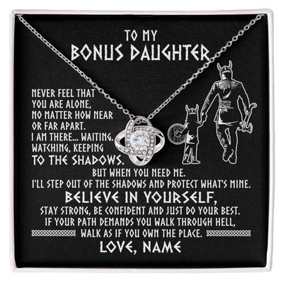 Love Knot Necklace | Personalized To My Bonus Daughter Necklace Viking Never Feel You Are Alone Scandinavian Runes Viking Stepdaughter Christmas Customized Gift Box Message Card | siriusteestore