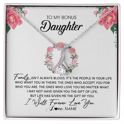 Alluring Beauty Necklace | Personalized To My Bonus Daughter Necklace from Stepmom Family Isn't Always Blood Step Daughter Jewelry Birthday Christmas Customized Gift Box Message Card | siriusteestore
