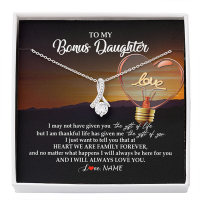 Alluring Beauty Necklace | Personalized To My Bonus Daughter Necklace from Stepmom Stepdad I Will Always Love You Stepdaughter Jewelry Birthday Wedding Christmas Customized Message Card | siriusteestore