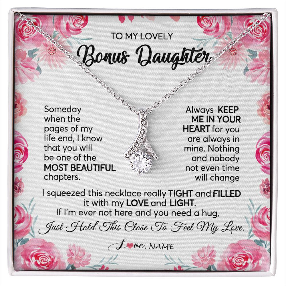 Alluring Beauty Necklace | Personalized To My Bonus Daughter Necklace from Stepmother Always Keep Me in Your Heart Stepdaughter Birthday Christmas Customized Gift Box Message Card | siriusteestore