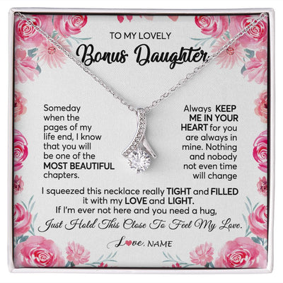 Alluring Beauty Necklace | Personalized To My Bonus Daughter Necklace from Stepmother Always Keep Me in Your Heart Stepdaughter Birthday Christmas Customized Gift Box Message Card | siriusteestore