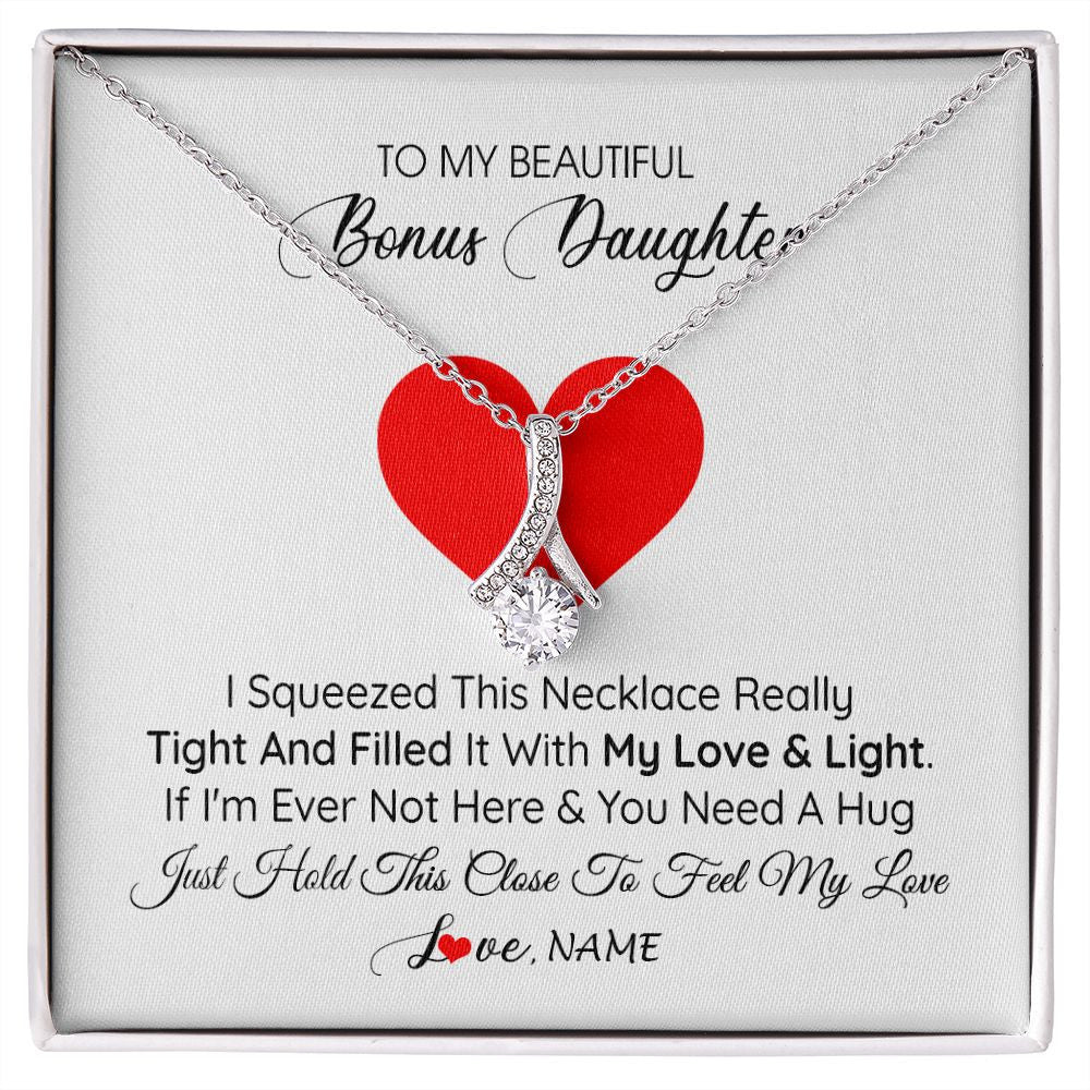 Alluring Beauty Necklace | Personalized To My Bonus Daughter Necklace from Stepmother I Squeezed This Necklace Stepdaughter Birthday Graduation Christmas Customized Gift Box Message Card | siriusteestore