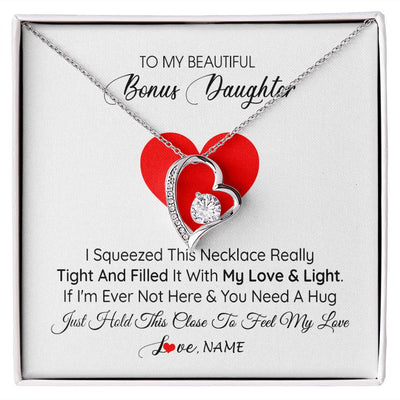 Forever Love Necklace | Personalized To My Bonus Daughter Necklace from Stepmother I Squeezed This Necklace Stepdaughter Birthday Graduation Christmas Customized Gift Box Message Card | siriusteestore